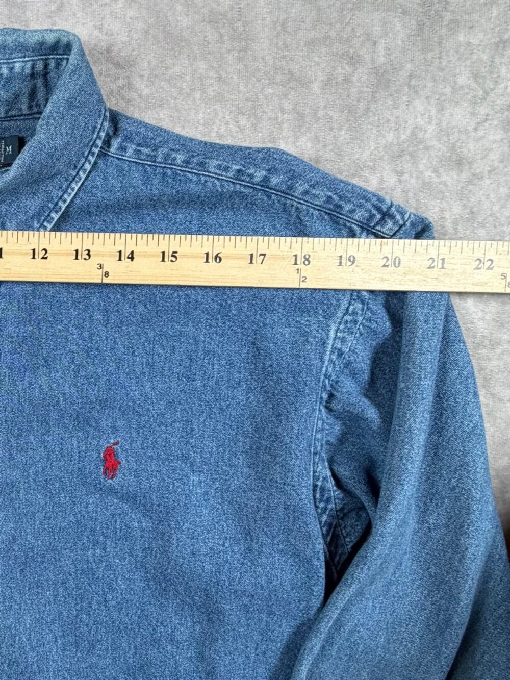 Ralph Lauren Mens Medium Denim Shirt Blue Blaire Red Pony Button Down Vintage - Picture 8 of 10